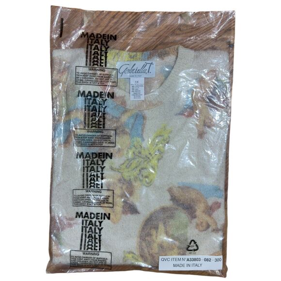 VTG Gabriella T Sweater Women's 1X Italy Cupid Angel Sparkle Beige Lambswool NWT - Picture 5 of 10